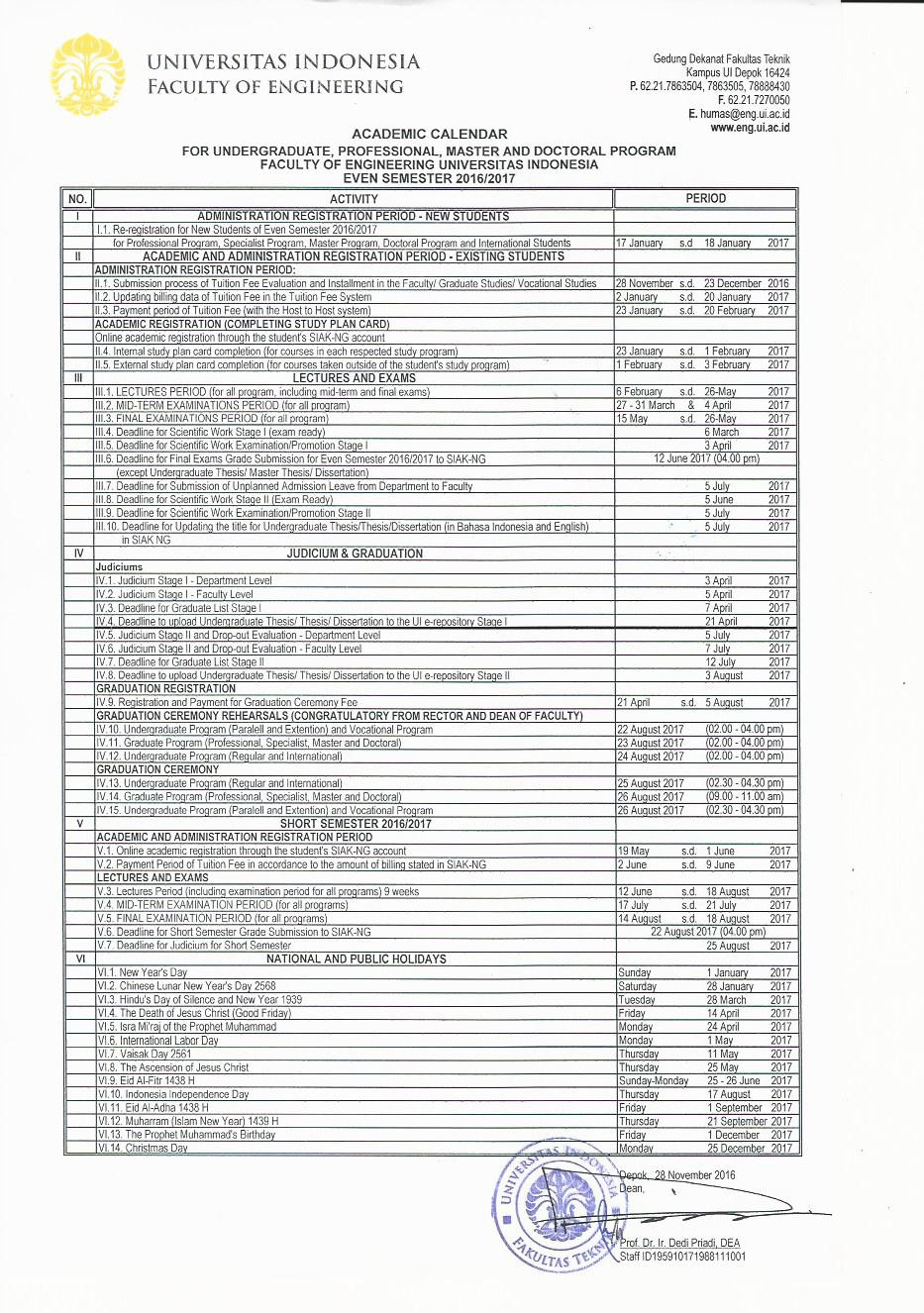 Kalender Akademik | Fakultas Teknik Universitas Indonesia